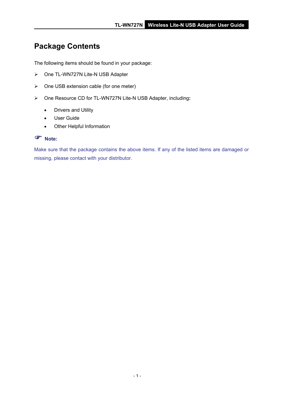 Package contents | Vizio TL-WN727N User Manual | Page 5 / 38