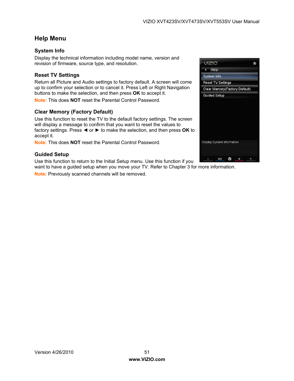 Help menu | Vizio XVT553SV User Manual | Page 51 / 67