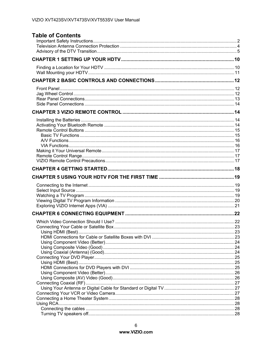 Vizio XVT553SV User Manual | Page 6 / 67