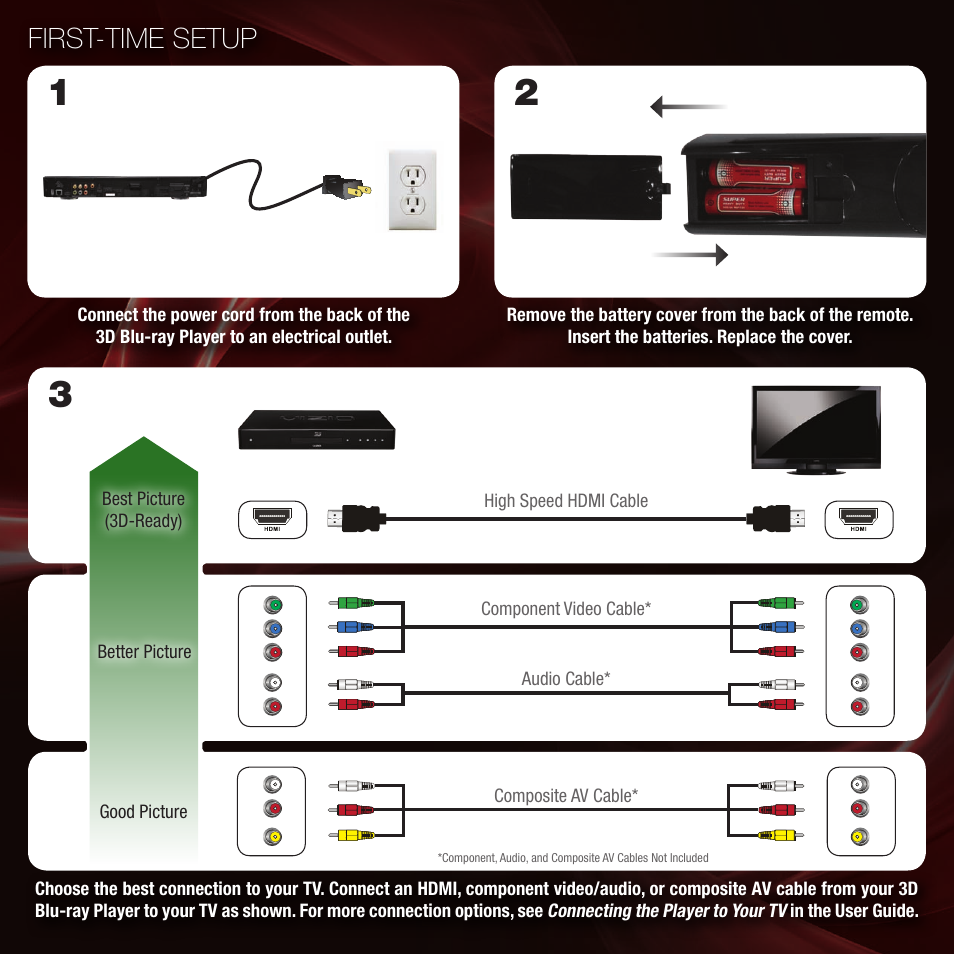 First-time setup | Vizio 3D BLU-RAY VBR334 User Manual | Page 4 / 16