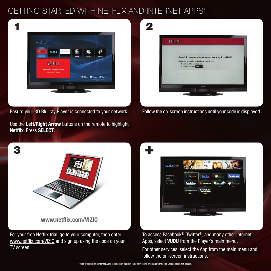Getting started with netflix and internet apps | Vizio 3D BLU-RAY VBR334 User Manual | Page 8 / 16