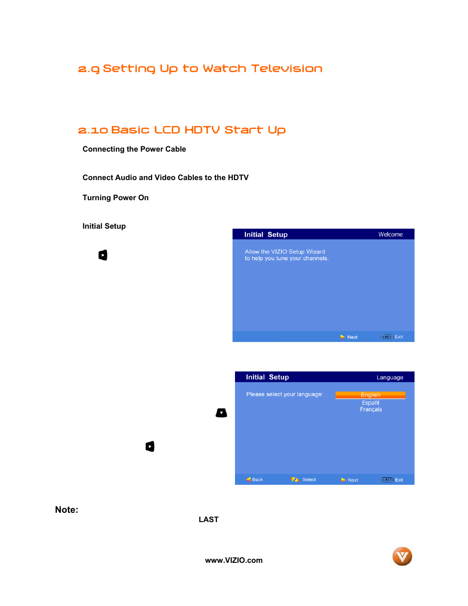 9 setting up to watch television, 10 basic lcd hdtv start up | Vizio VIZIO User Manual | Page 28 / 71