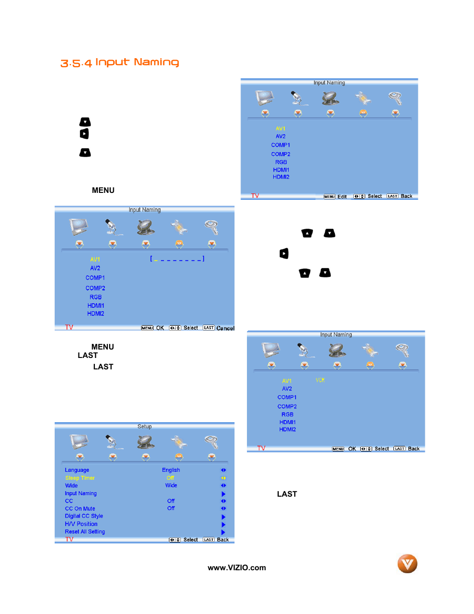 4 input naming | Vizio VIZIO User Manual | Page 49 / 71