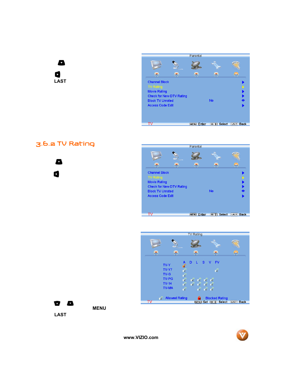 Tv rating, 2 tv rating | Vizio VIZIO User Manual | Page 53 / 71