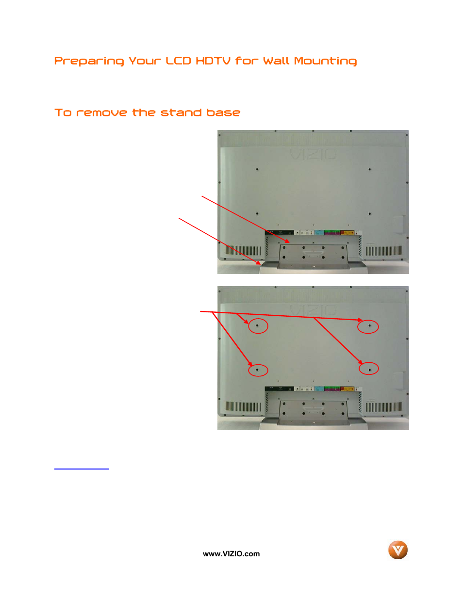 Preparing your lcd hdtv for wall mounting | Vizio VIZIO User Manual | Page 6 / 71