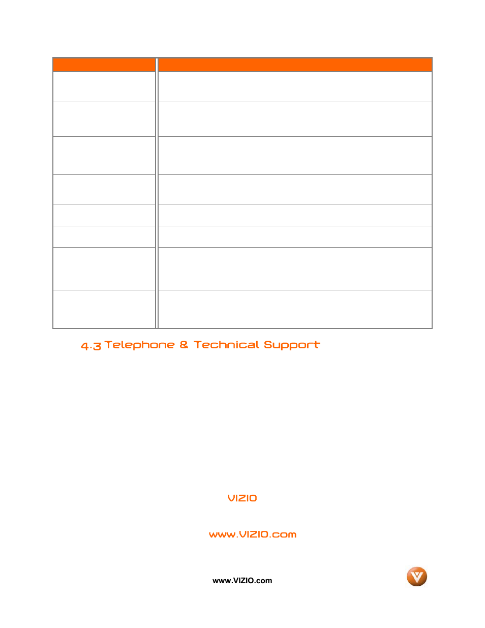 3 telephone & technical support | Vizio VIZIO User Manual | Page 66 / 71