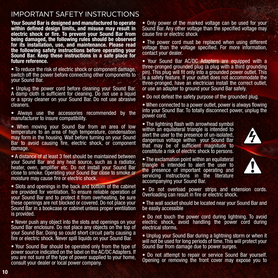 Important safety instructions | Vizio VSB205 User Manual | Page 12 / 16