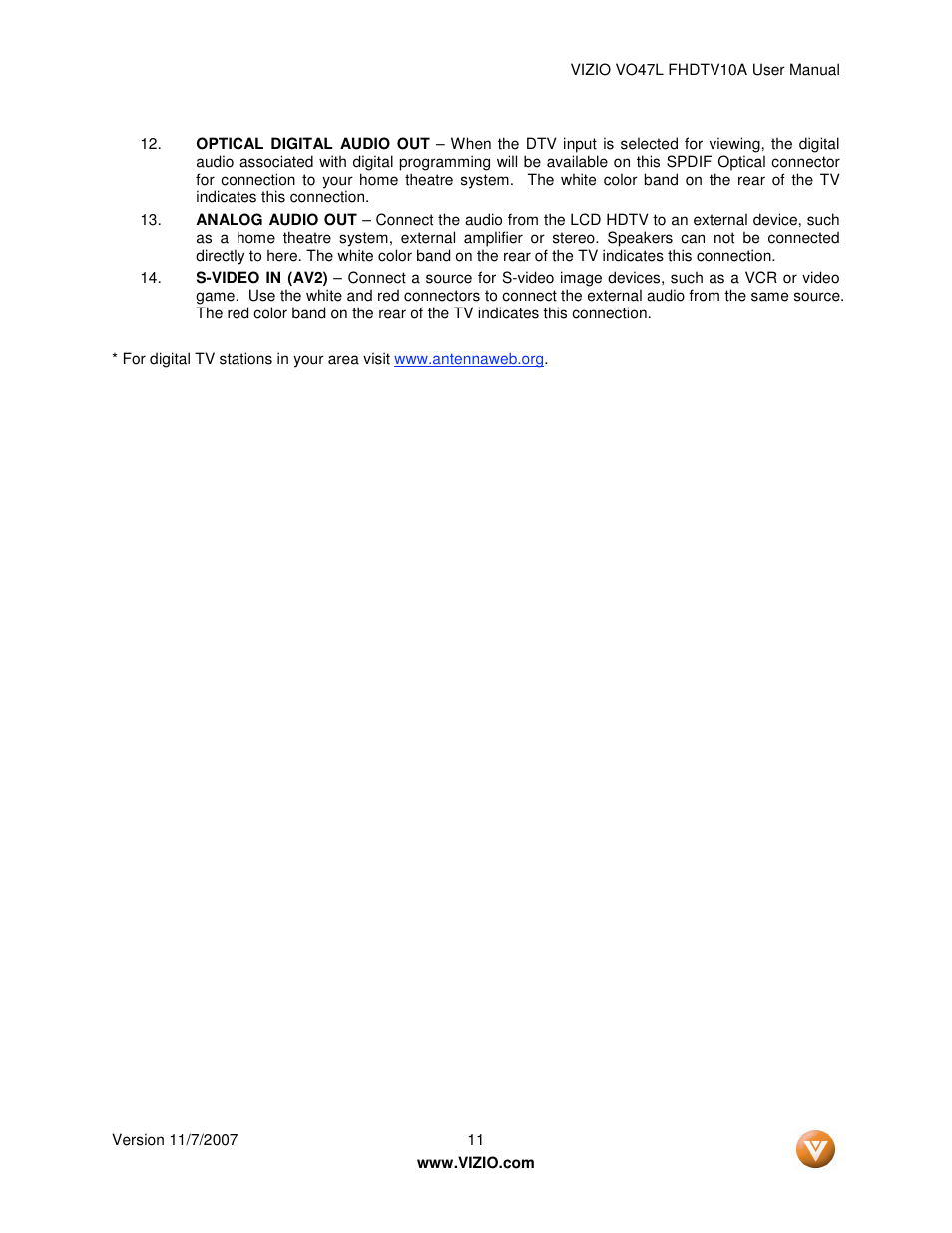 Vizio VO47L FHDTV10A User Manual | Page 11 / 76