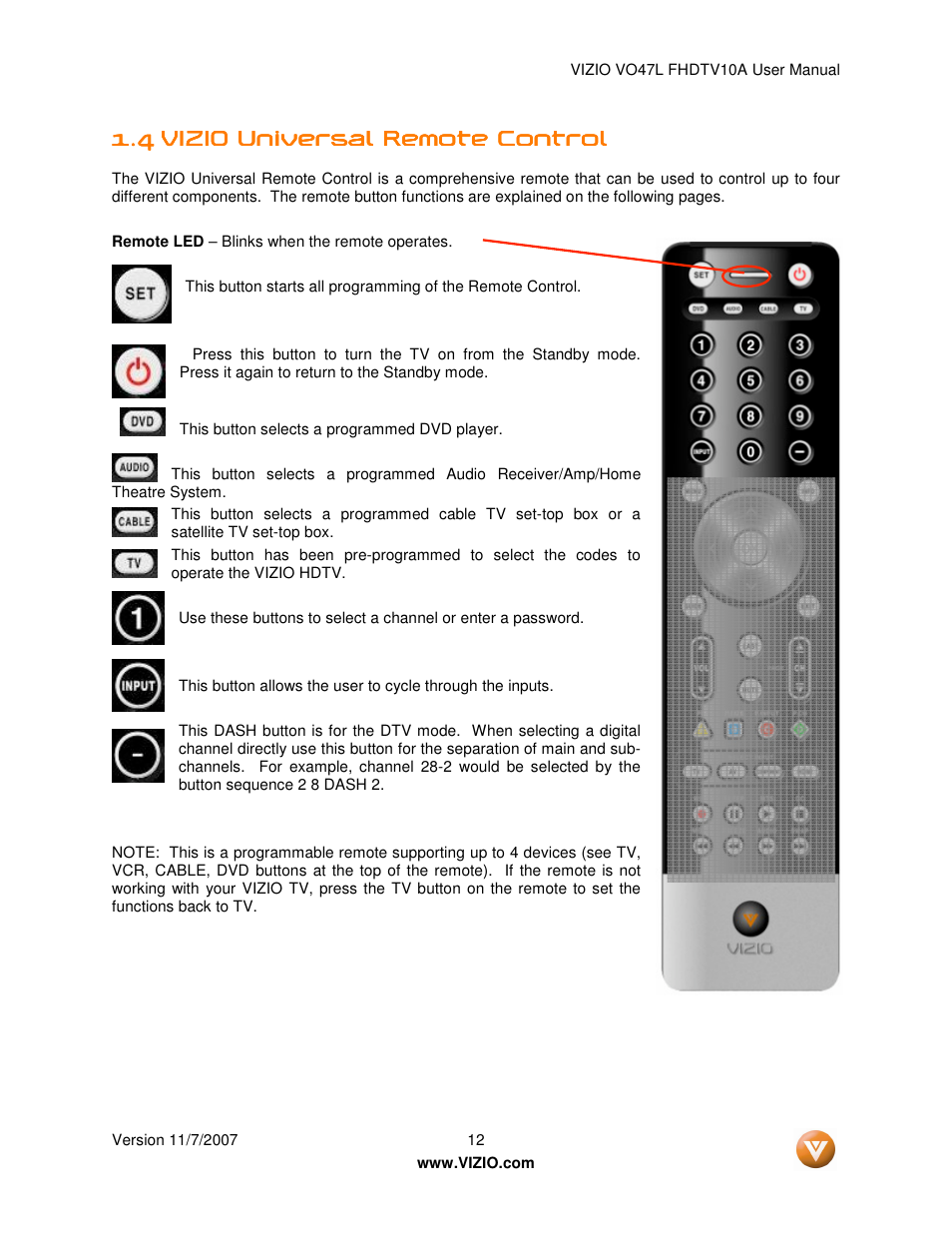 Vizio VO47L FHDTV10A User Manual | Page 12 / 76