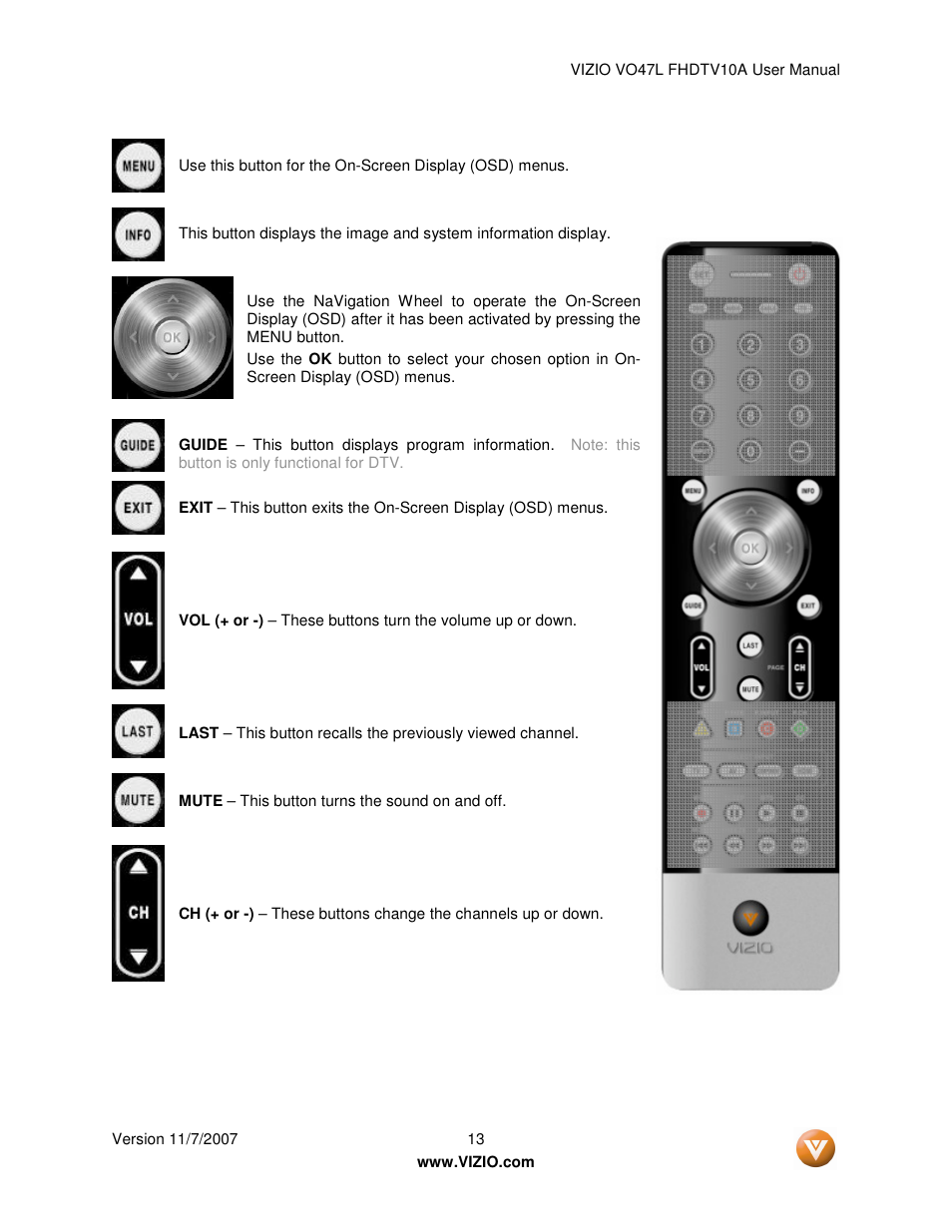 Vizio VO47L FHDTV10A User Manual | Page 13 / 76
