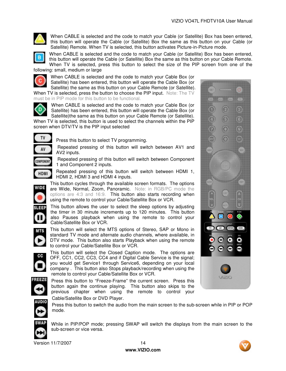 Vizio VO47L FHDTV10A User Manual | Page 14 / 76