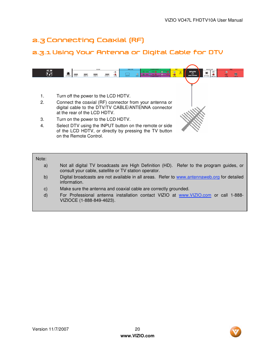 Vizio VO47L FHDTV10A User Manual | Page 20 / 76
