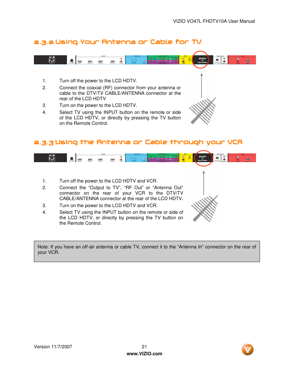 Vizio VO47L FHDTV10A User Manual | Page 21 / 76