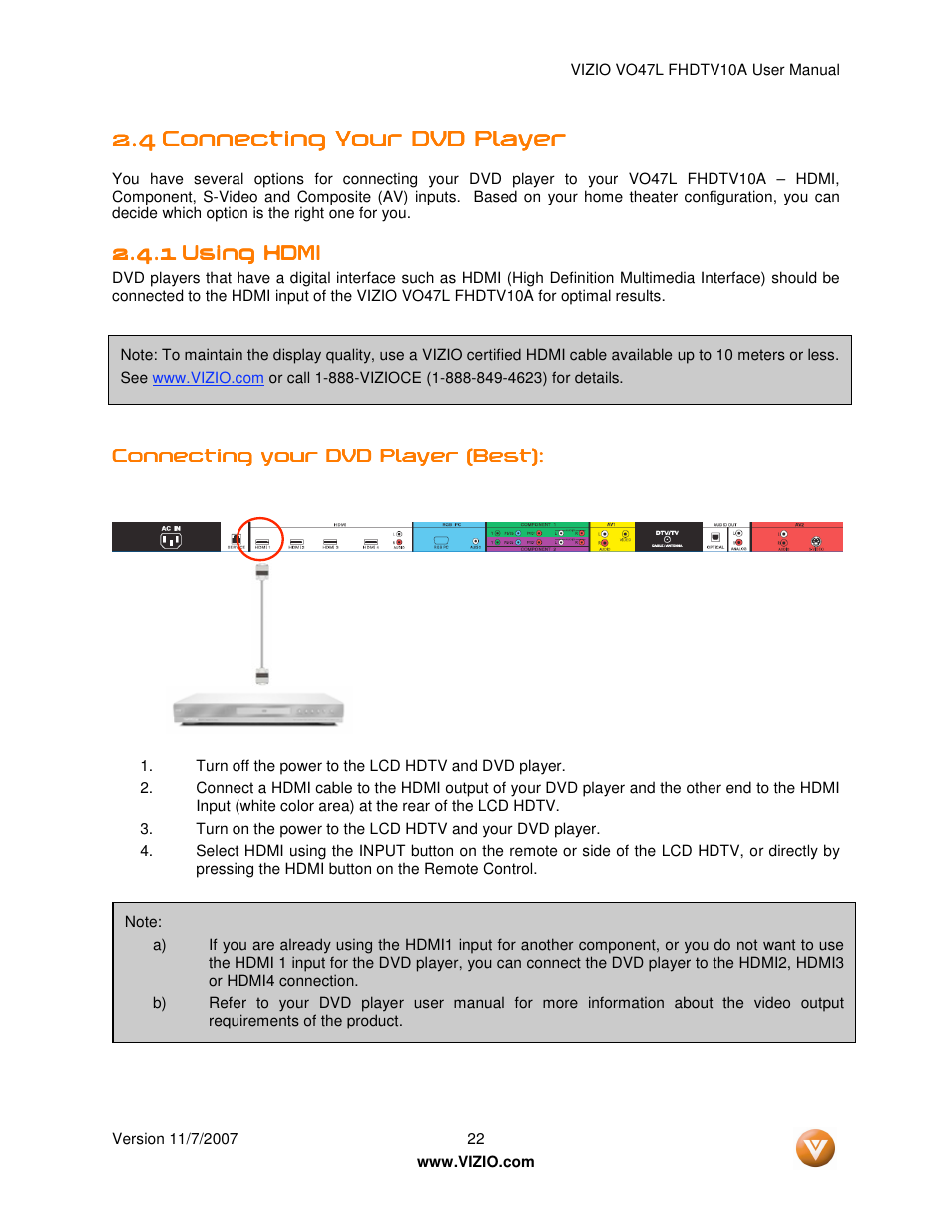 Vizio VO47L FHDTV10A User Manual | Page 22 / 76