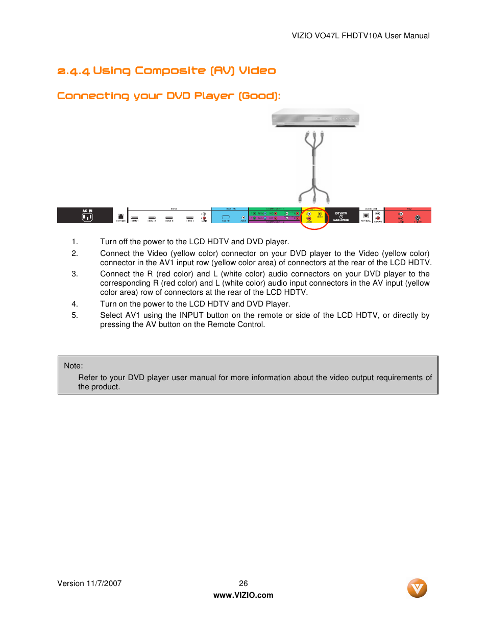 Vizio VO47L FHDTV10A User Manual | Page 26 / 76
