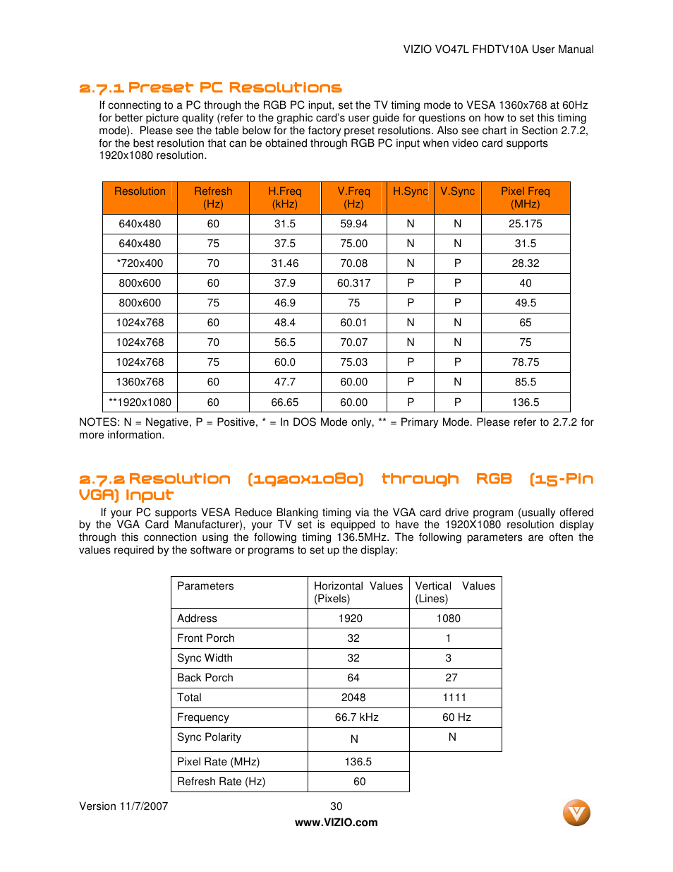 Vizio VO47L FHDTV10A User Manual | Page 30 / 76