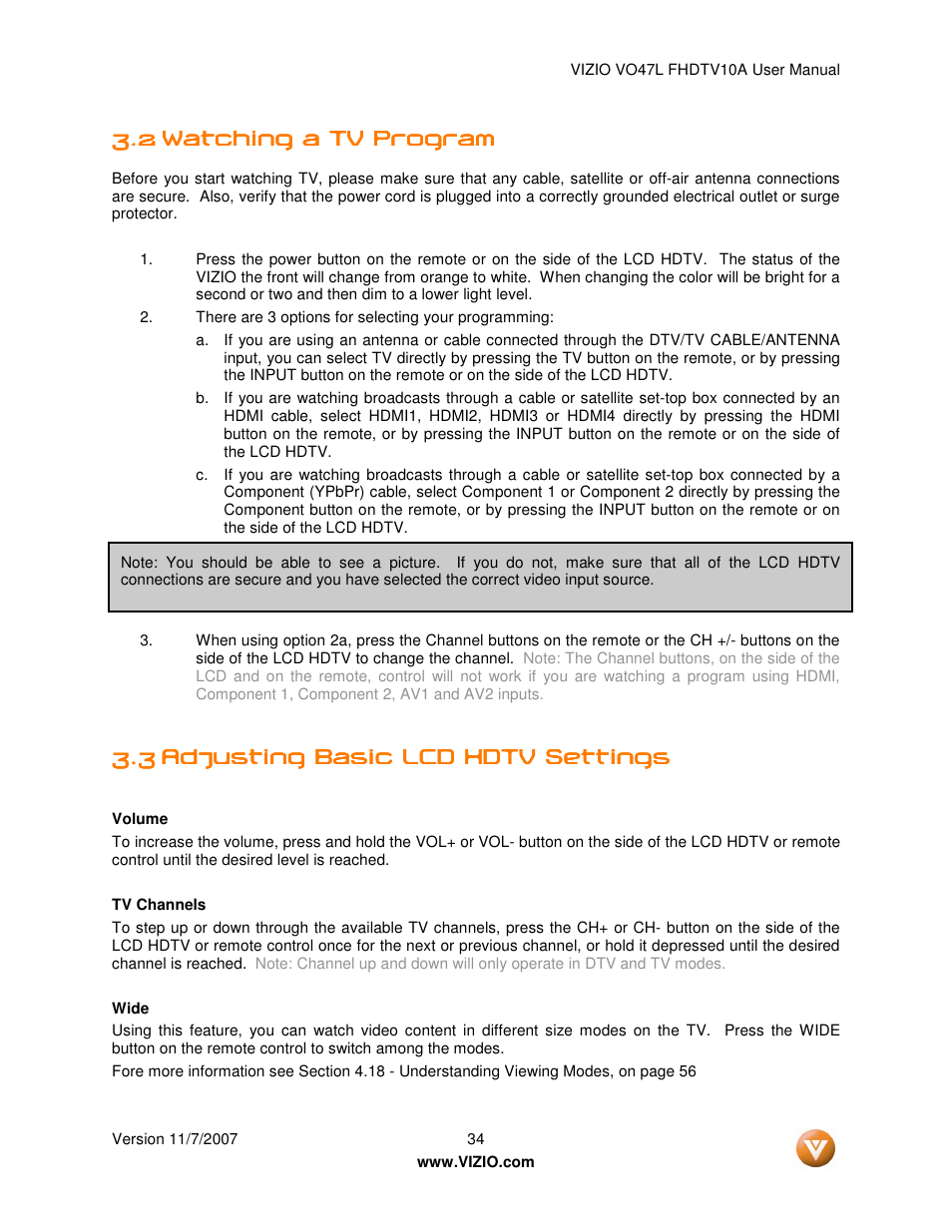 Vizio VO47L FHDTV10A User Manual | Page 34 / 76
