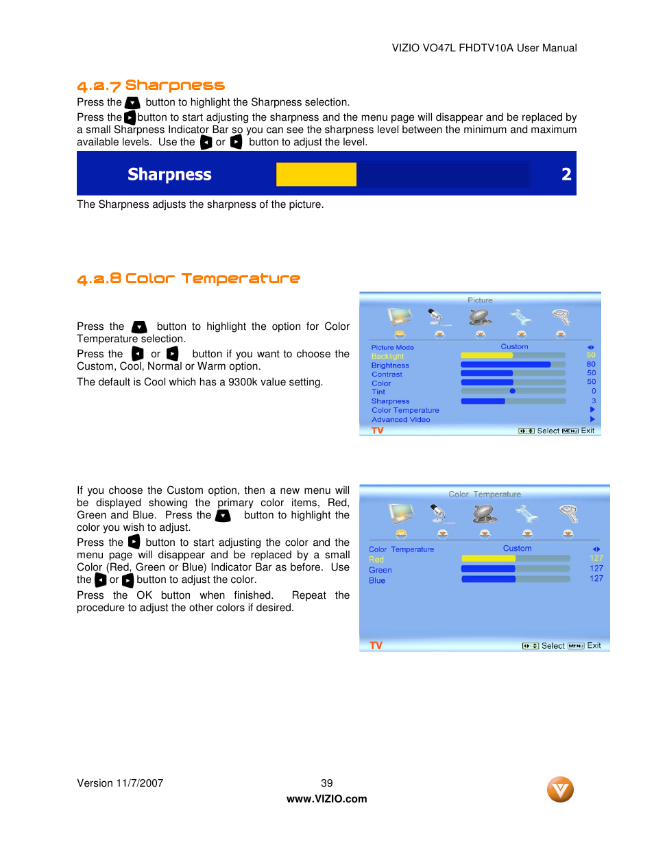 Vizio VO47L FHDTV10A User Manual | Page 39 / 76