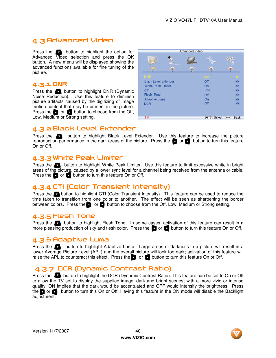 Vizio VO47L FHDTV10A User Manual | Page 40 / 76