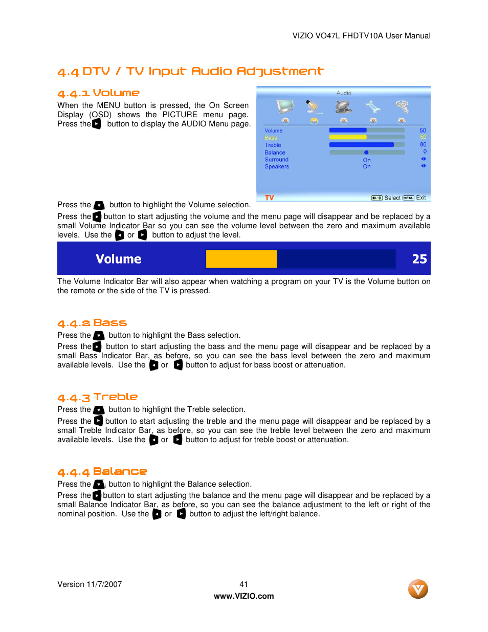Vizio VO47L FHDTV10A User Manual | Page 41 / 76