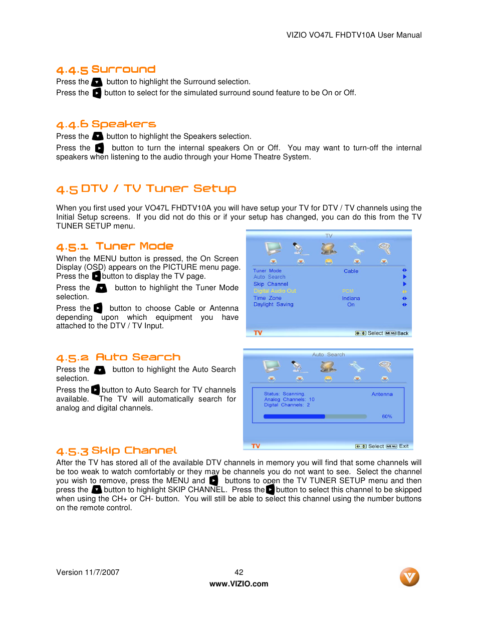 Vizio VO47L FHDTV10A User Manual | Page 42 / 76