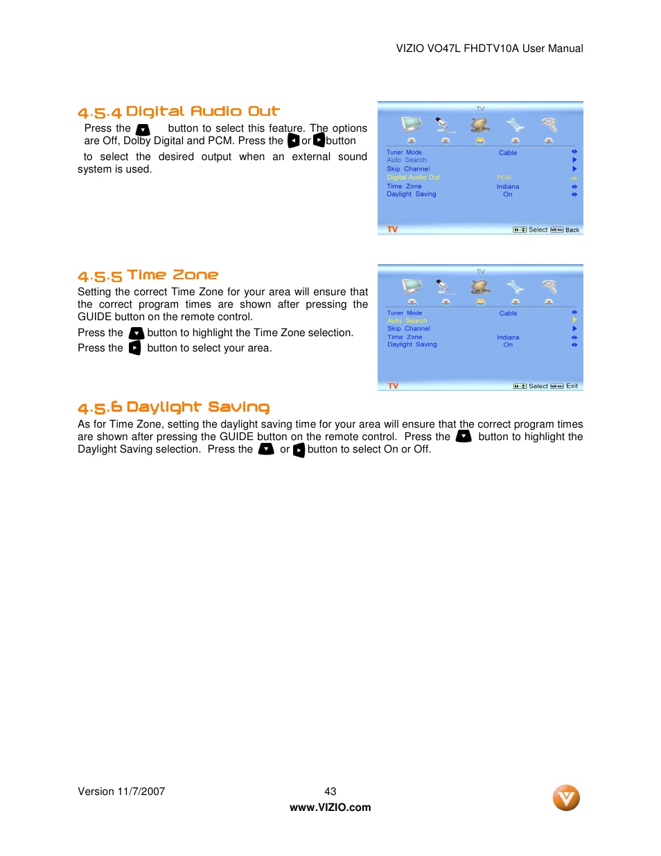 Vizio VO47L FHDTV10A User Manual | Page 43 / 76