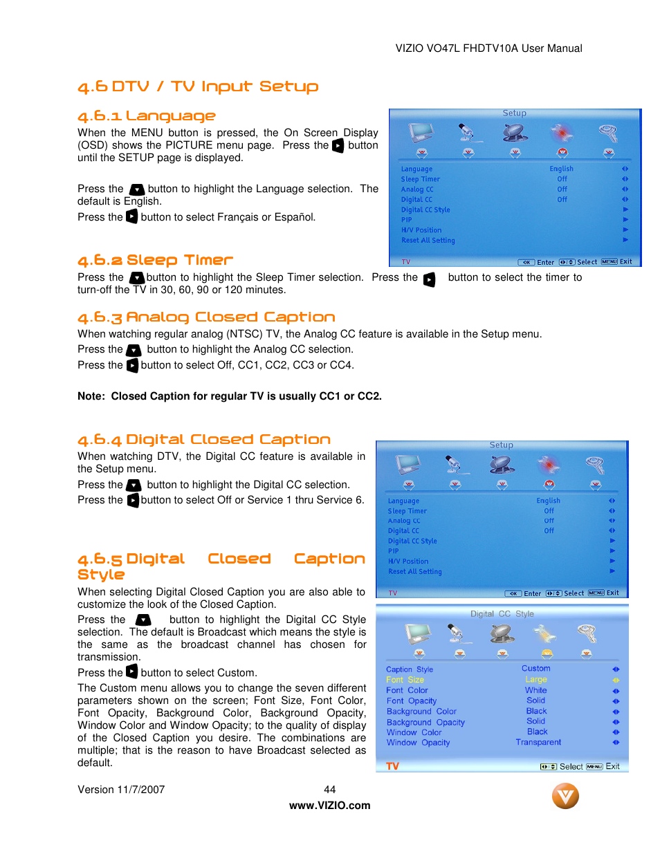 Vizio VO47L FHDTV10A User Manual | Page 44 / 76