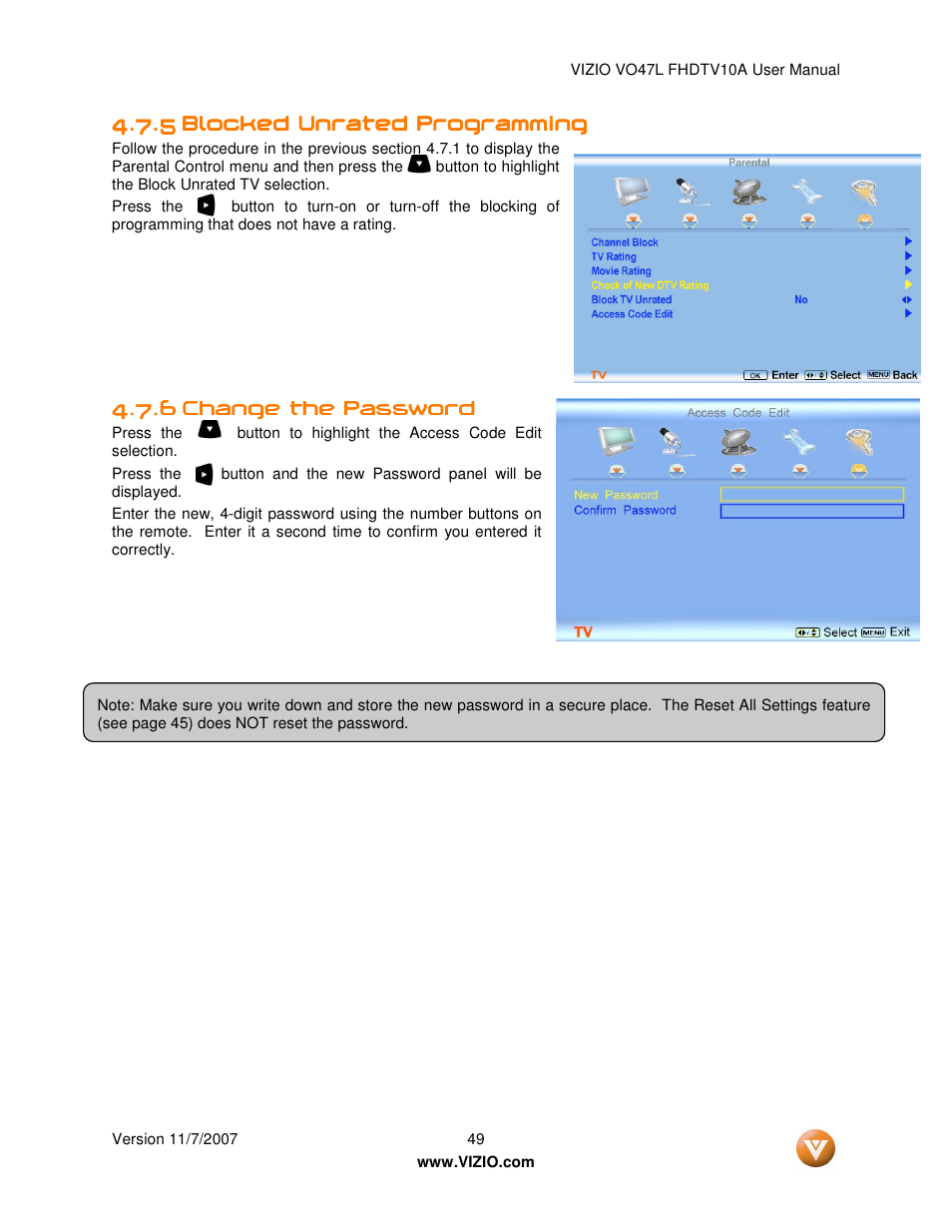 Vizio VO47L FHDTV10A User Manual | Page 49 / 76