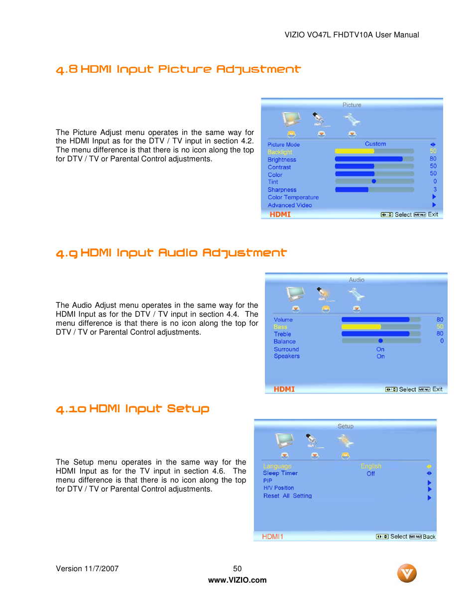Vizio VO47L FHDTV10A User Manual | Page 50 / 76