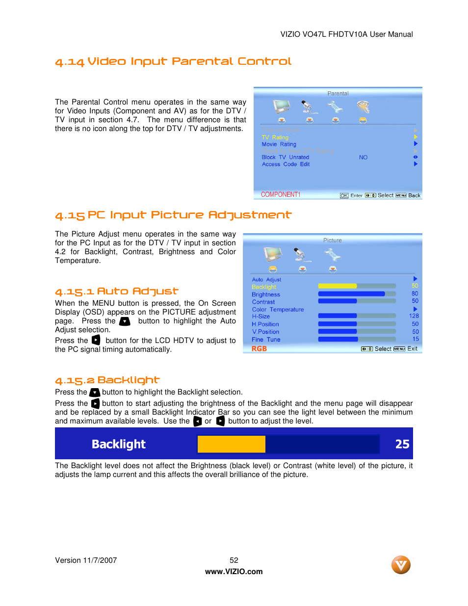 Vizio VO47L FHDTV10A User Manual | Page 52 / 76