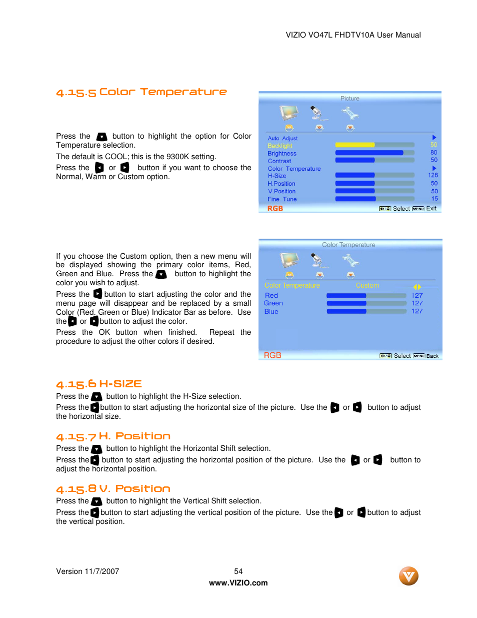 Vizio VO47L FHDTV10A User Manual | Page 54 / 76
