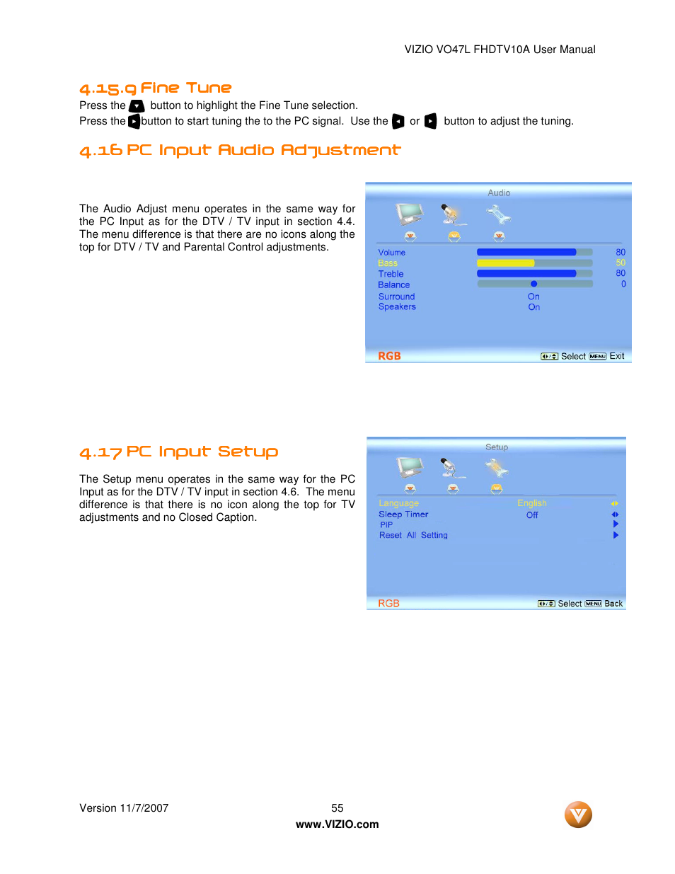 Vizio VO47L FHDTV10A User Manual | Page 55 / 76