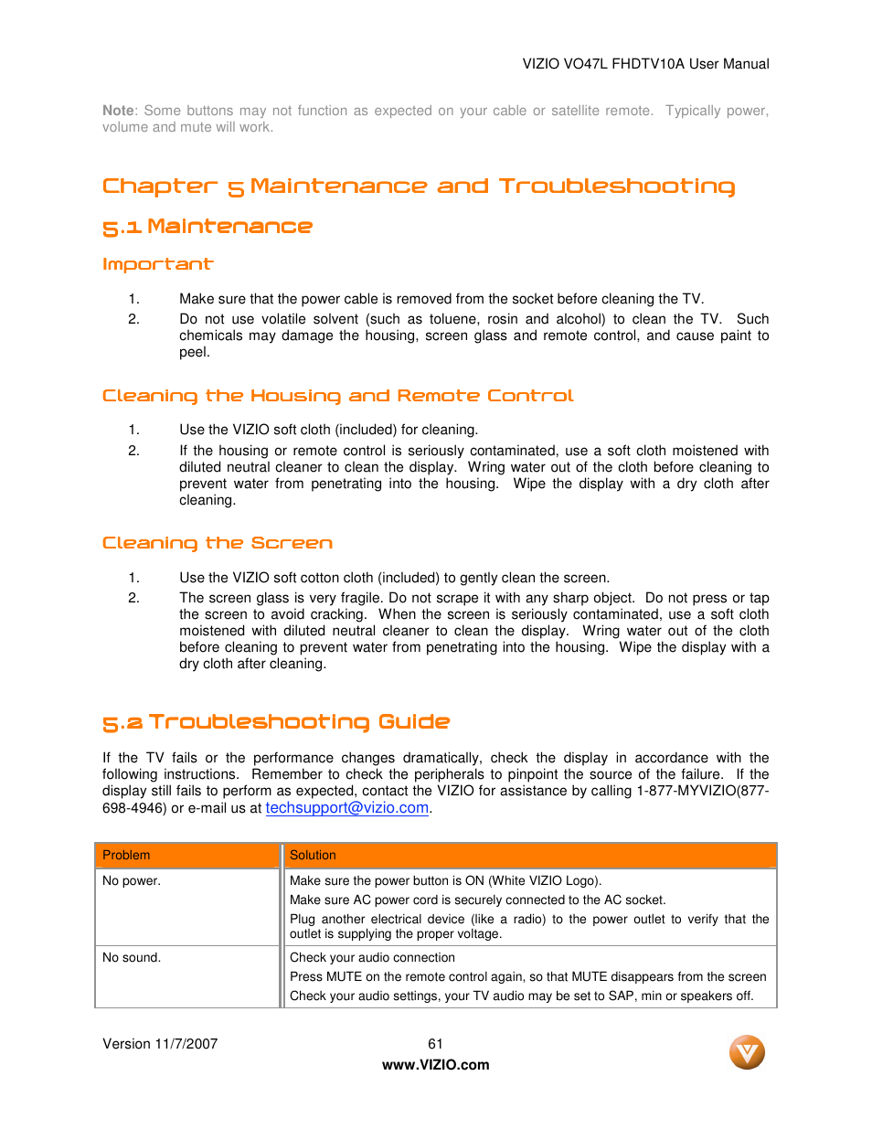 Chapter 5 | Vizio VO47L FHDTV10A User Manual | Page 61 / 76