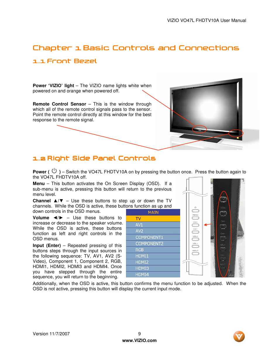 Chapter 1 | Vizio VO47L FHDTV10A User Manual | Page 9 / 76