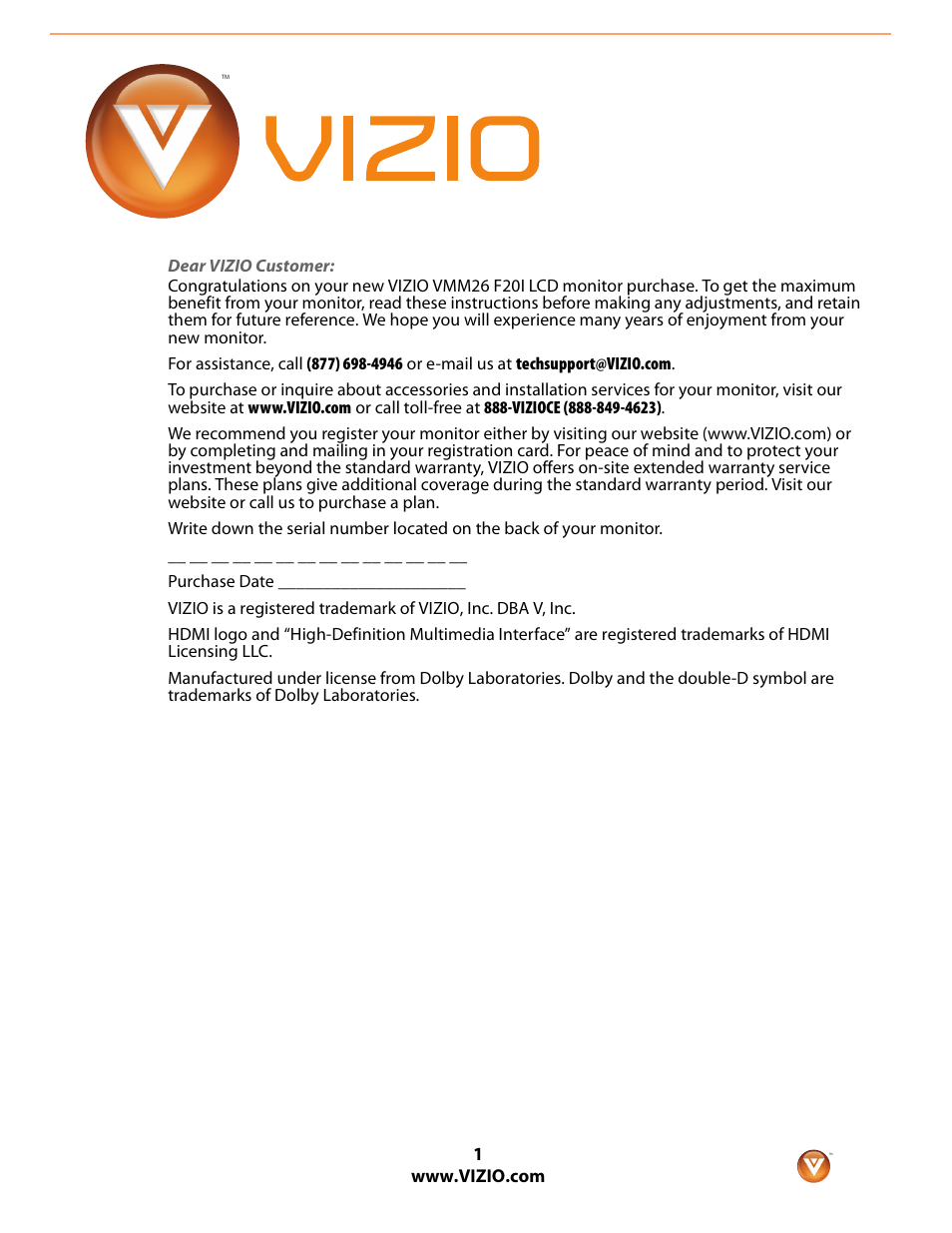Vizio F20I User Manual | 23 pages