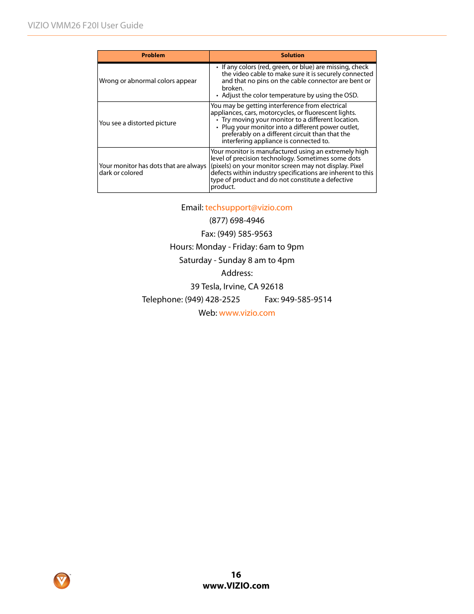 Vizio F20I User Manual | Page 16 / 23