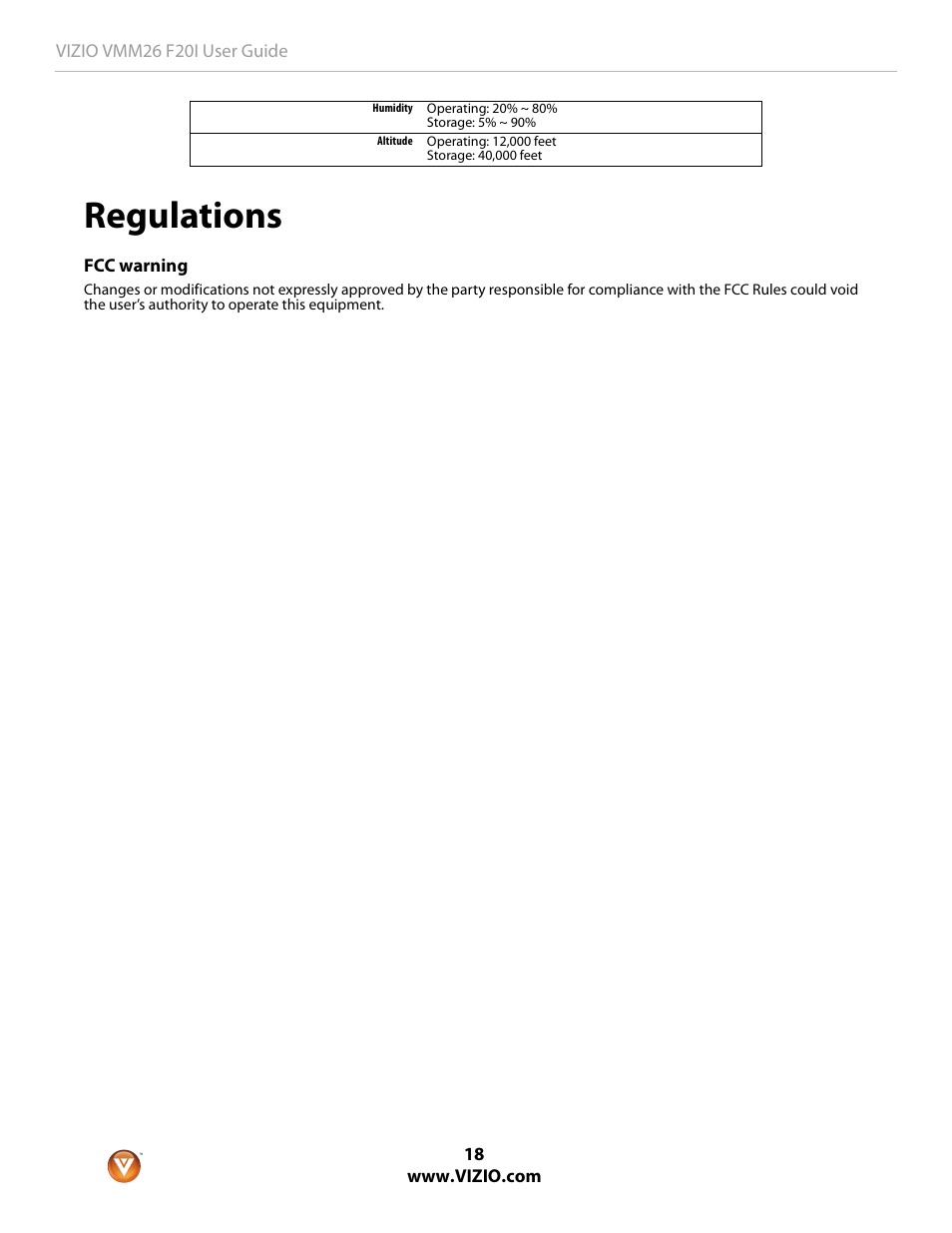 Regulations | Vizio F20I User Manual | Page 18 / 23