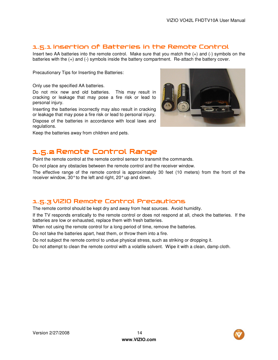 Vizio VO42LF User Manual | Page 14 / 77