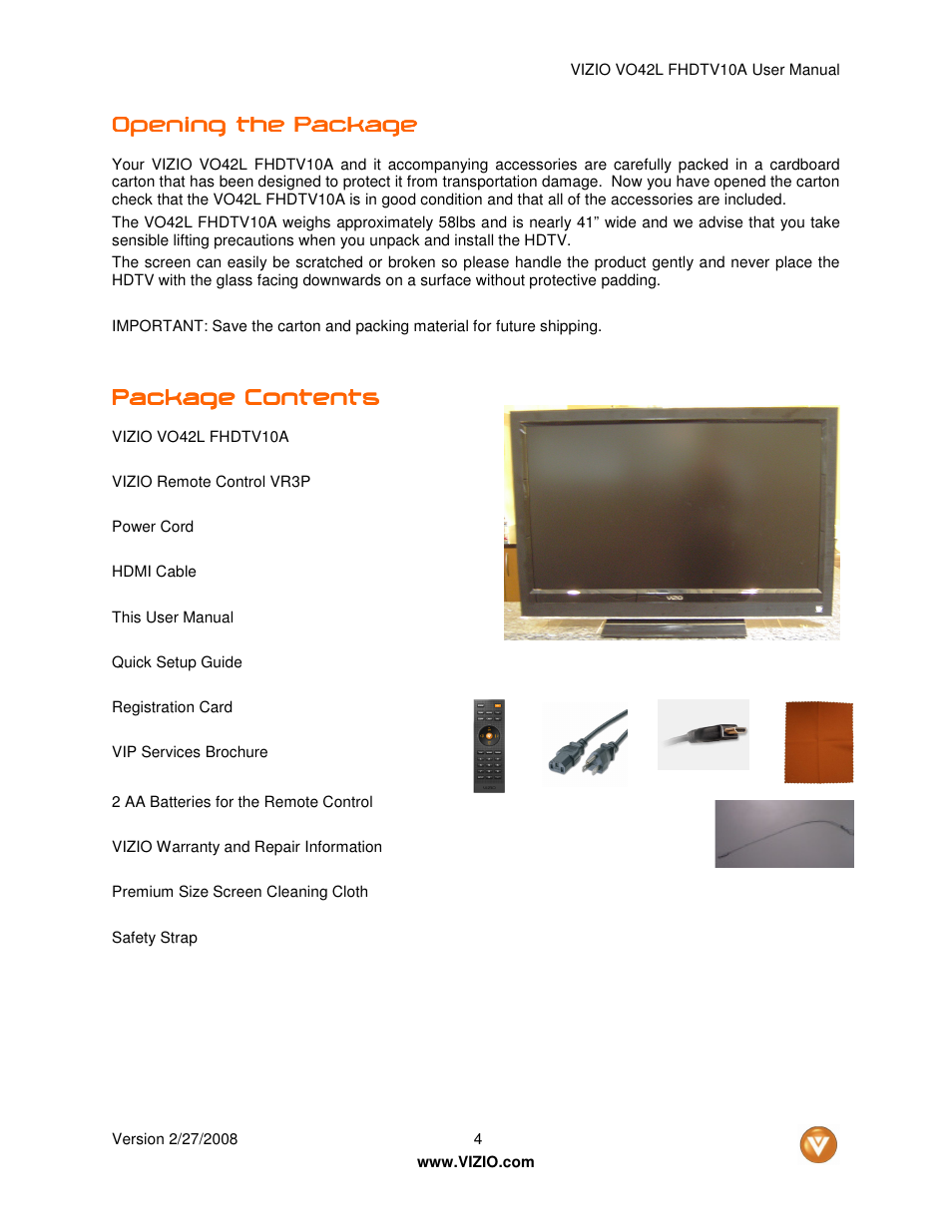 Vizio VO42LF User Manual | Page 4 / 77
