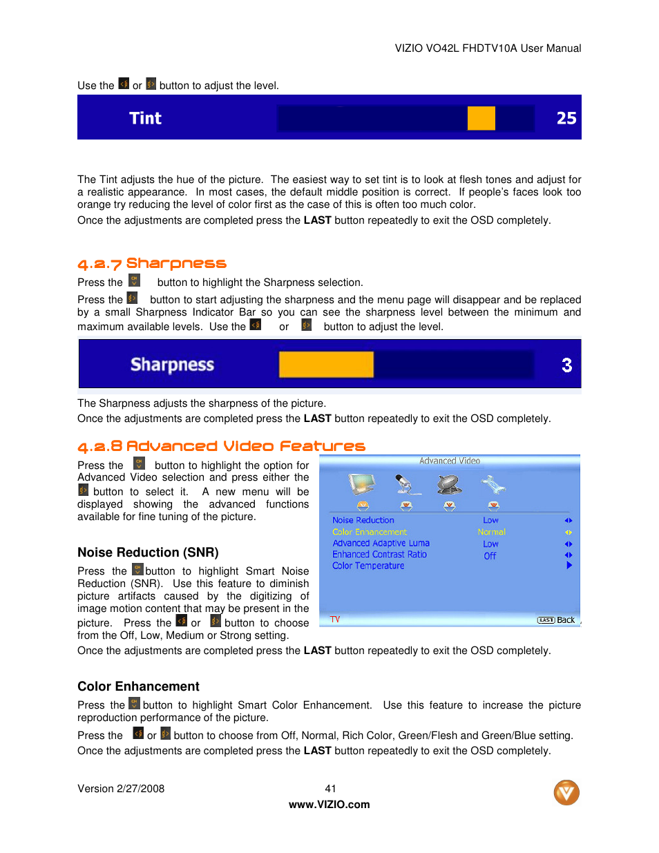 7 sharpness sharpness sharpness sharpness | Vizio VO42LF User Manual | Page 41 / 77