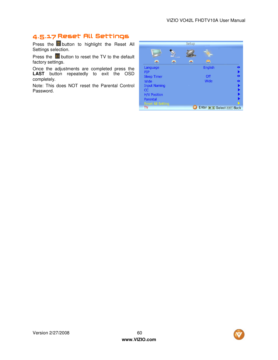 Vizio VO42LF User Manual | Page 60 / 77