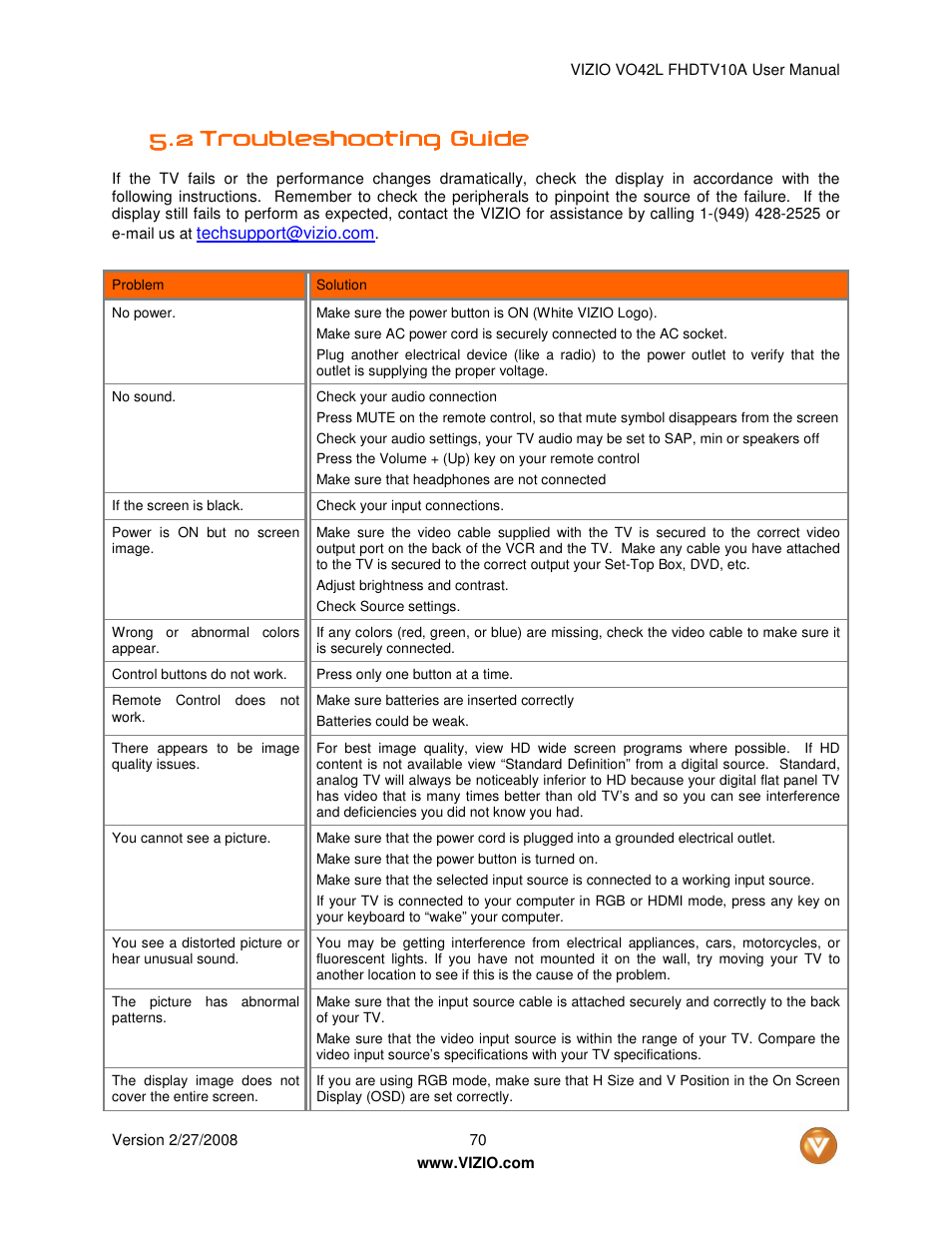 Vizio VO42LF User Manual | Page 70 / 77