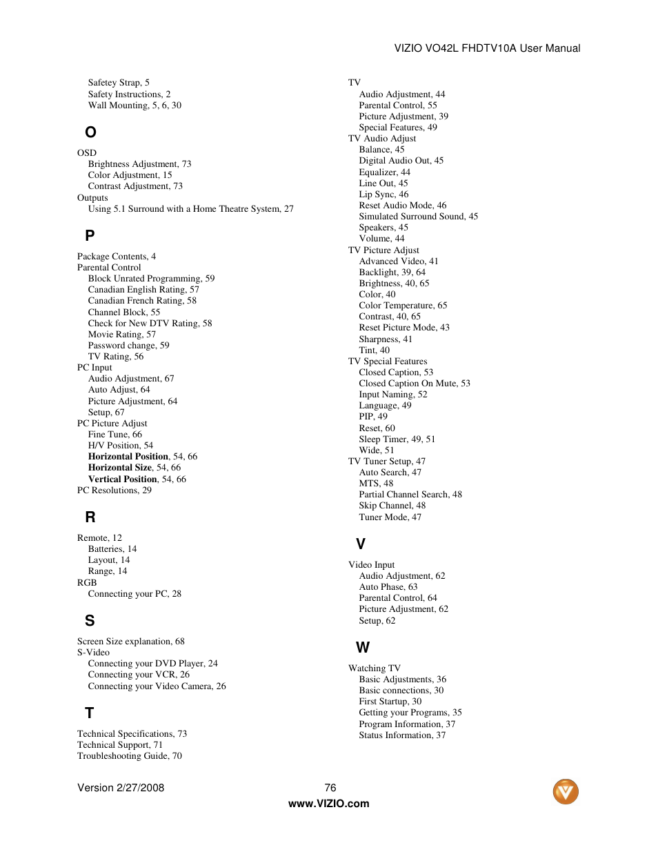Vizio VO42LF User Manual | Page 76 / 77