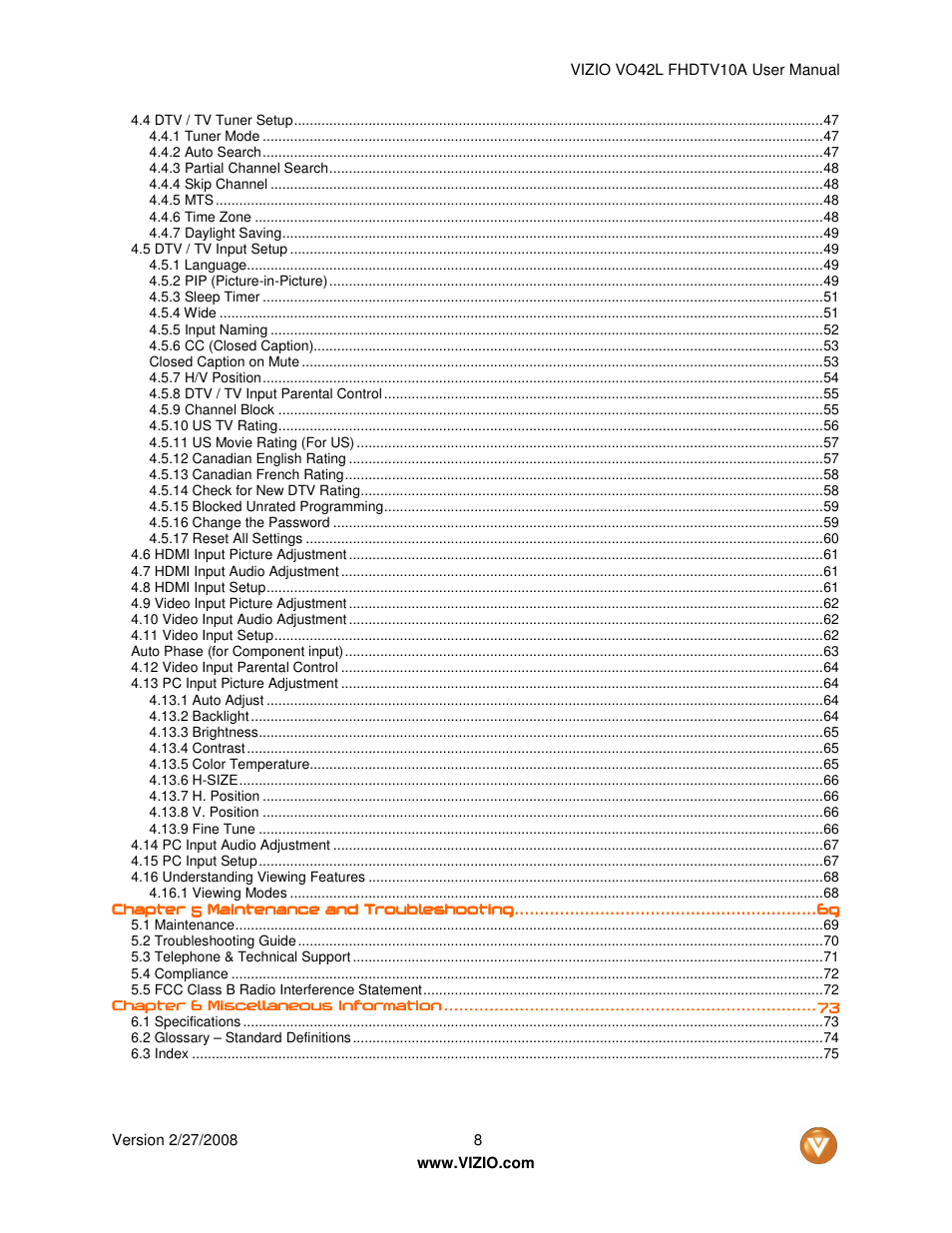 Vizio VO42LF User Manual | Page 8 / 77