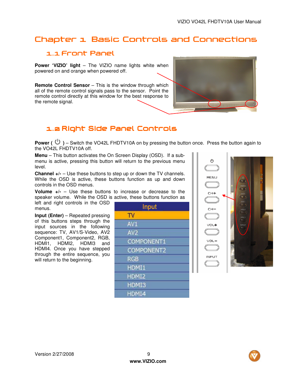 Chapter 1 | Vizio VO42LF User Manual | Page 9 / 77