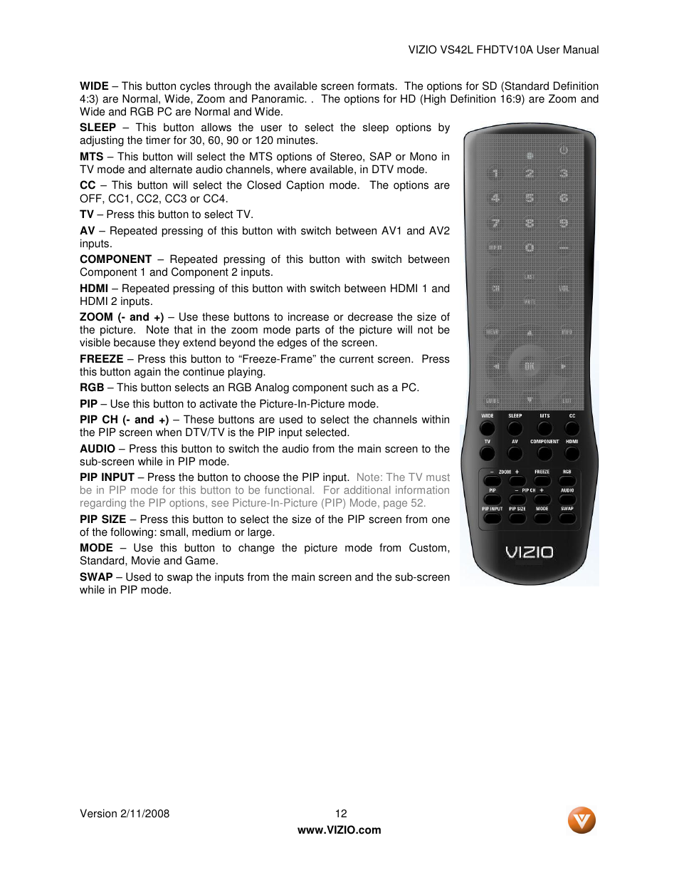 Vizio VS42LF User Manual | Page 12 / 61