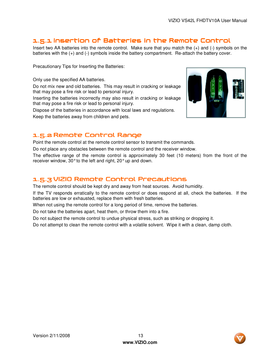 Vizio VS42LF User Manual | Page 13 / 61
