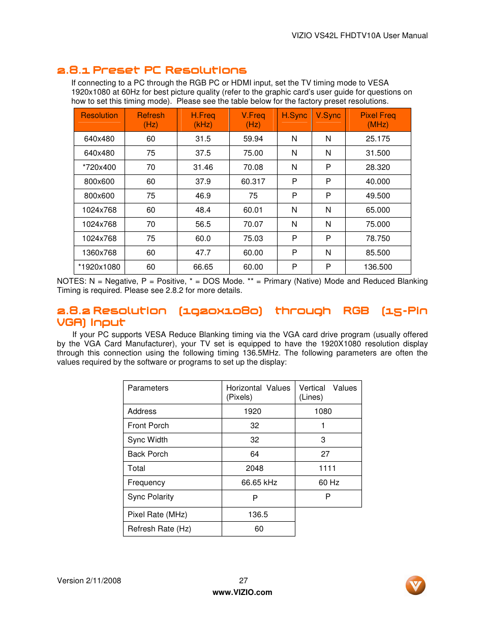 Vizio VS42LF User Manual | Page 27 / 61