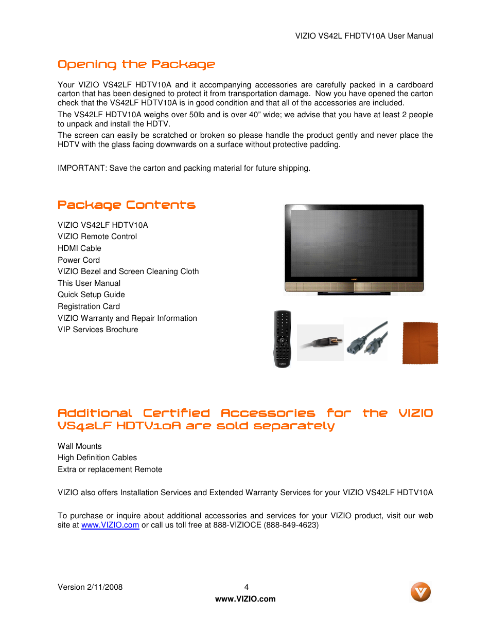 Vizio VS42LF User Manual | Page 4 / 61