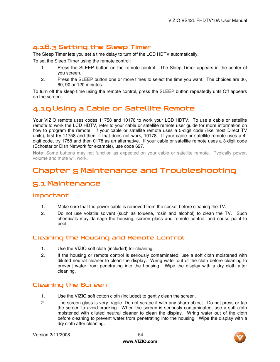 Chapter 5 | Vizio VS42LF User Manual | Page 54 / 61